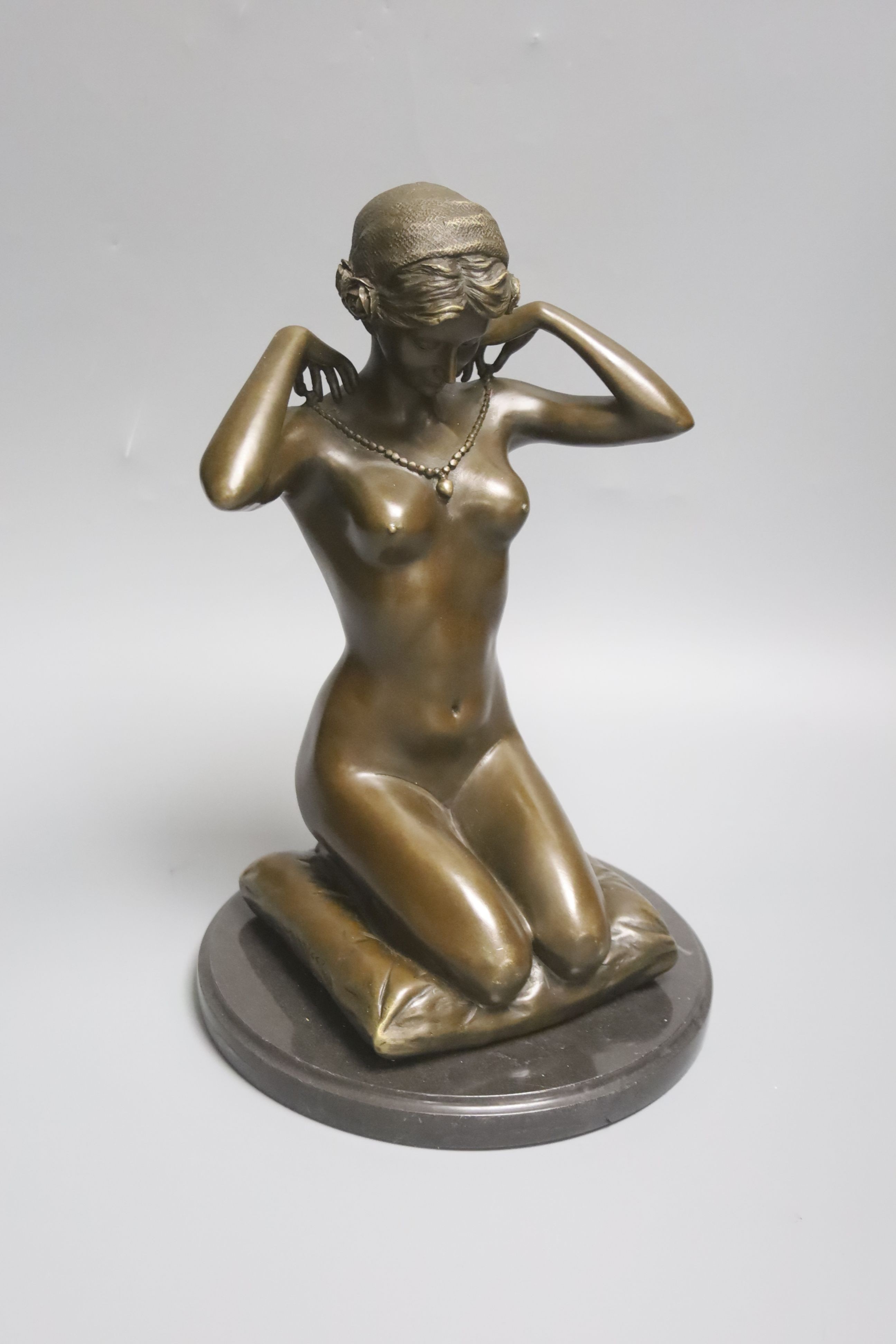 After Paul Ponsard, a bronze of a kneeling nude lady “New Necklace” 30cm